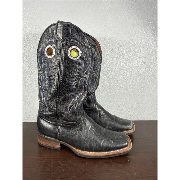 Texas Country Western Cowboy Rodeo Mens US 8 Black Leather Blue Stitched Boots main image 5